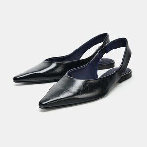 Zara Black Pointed Toe Slingback Ballet Flats